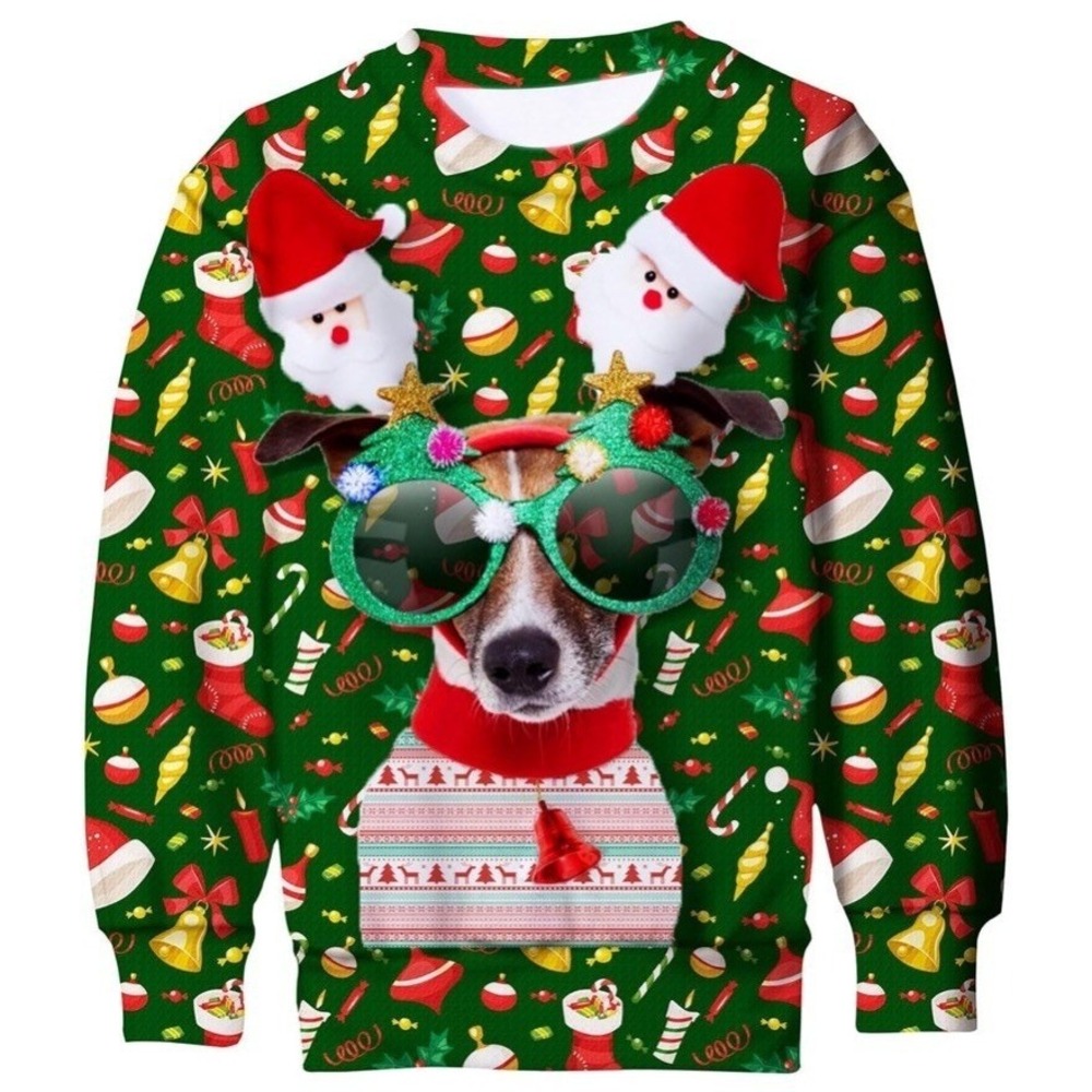 Unisex Kid 3D Printed Dog Sweatshirt Ugly Christmas Sweater Holidays Stretch Med